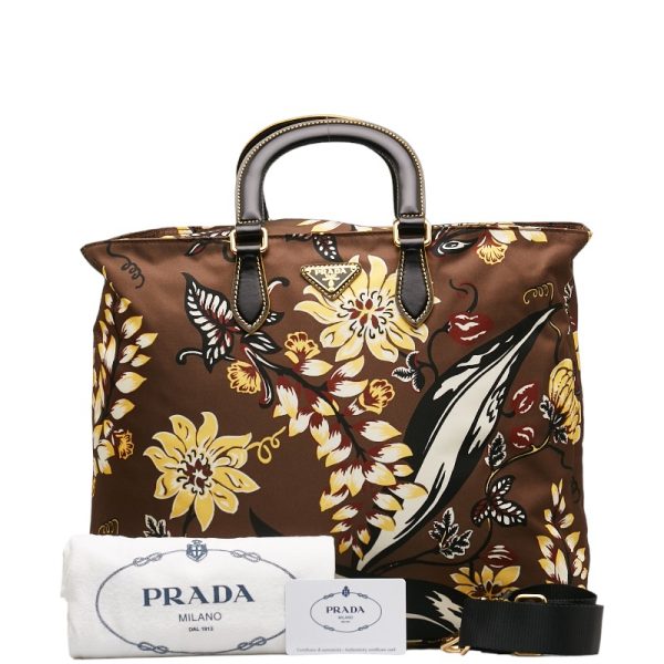 1 0134238 1 Prada Flower Handbag Shoulder Bag 2WAY Brown