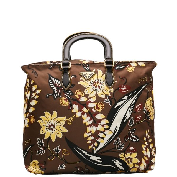 1 0134238 2 Prada Flower Handbag Shoulder Bag 2WAY Brown