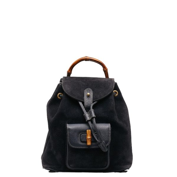 1 0134989 1 Gucci Bamboo Rucksack Backpack Navy Suede Leather