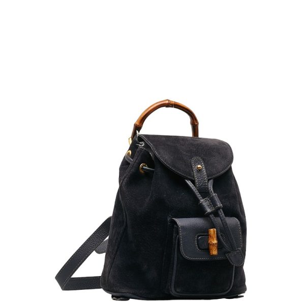 1 0134989 2 Gucci Bamboo Rucksack Backpack Navy Suede Leather