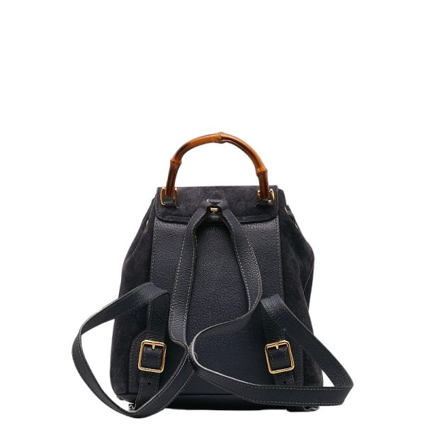 1 0134989 3 Gucci Bamboo Rucksack Backpack Navy Suede Leather