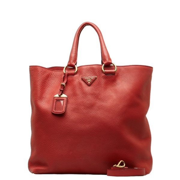 1 0135018 1 Prada Vitello Phoenix Gold Hardware Shoulder Bag Red