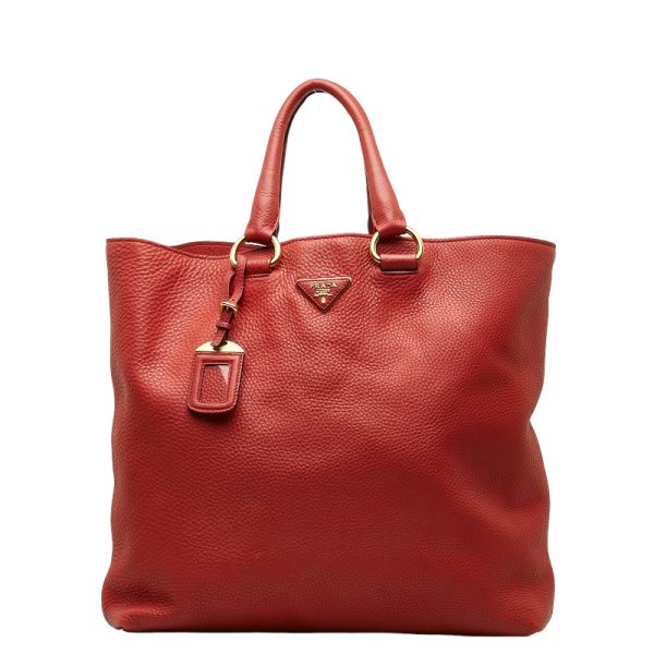 1 0135018 2 Prada Vitello Phoenix Gold Hardware Shoulder Bag Red