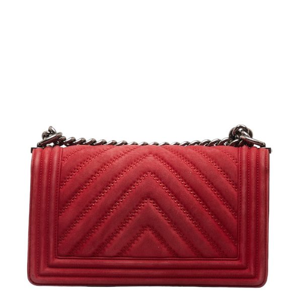 1 0135304 3 Chanel Boy Coco Mark Chain Bag Red Silver Suede