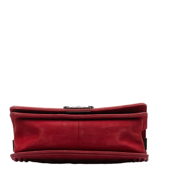 1 0135304 4 Chanel Boy Coco Mark Chain Bag Red Silver Suede