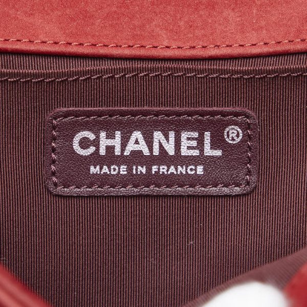 1 0135304 9 Chanel Boy Coco Mark Chain Bag Red Silver Suede