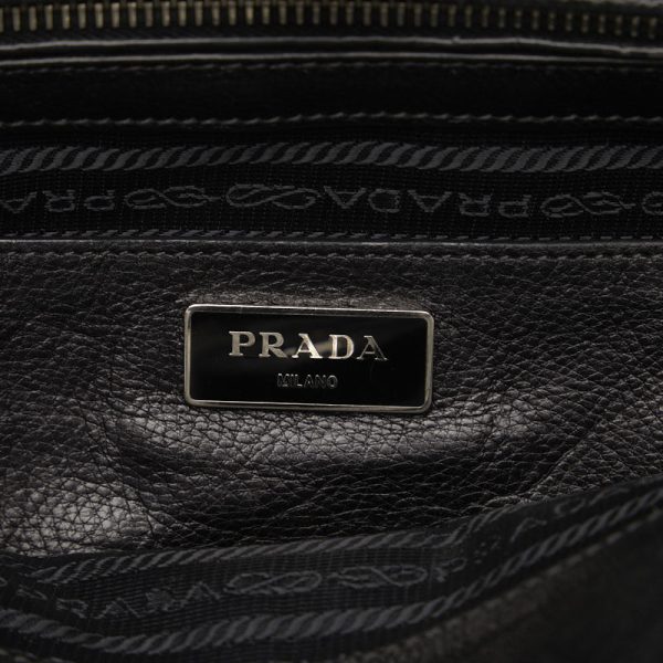 1 0136346 11 Prada Triangle Logo Plate Diamond Studs Shoulder Bag Black Leather