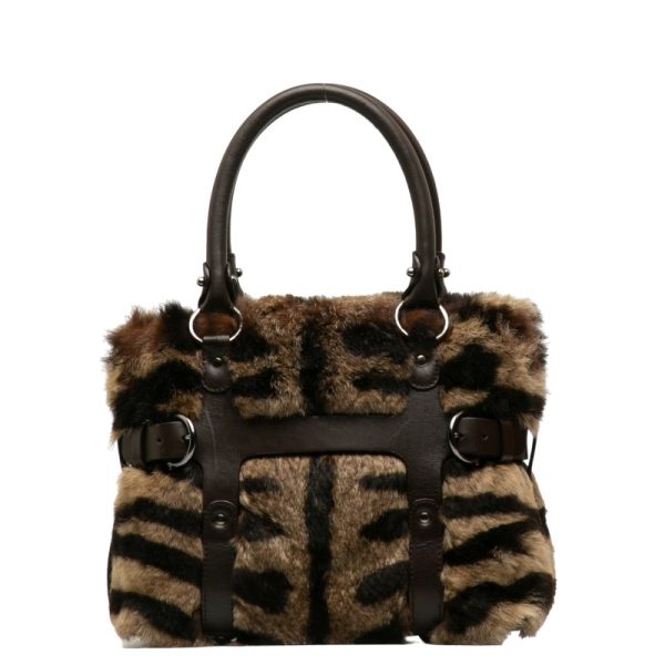 1 0137535 1 Salvatore Ferragamo Zebra Pattern Brown Rabbit Fur Leather