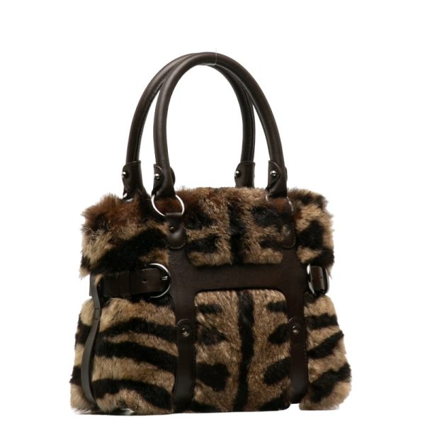 1 0137535 2 Salvatore Ferragamo Zebra Pattern Brown Rabbit Fur Leather