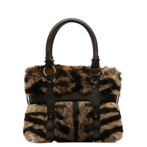 1 0137535 3 Salvatore Ferragamo Zebra Pattern Brown Rabbit Fur Leather