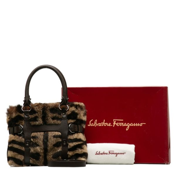 1 0137535 8 Salvatore Ferragamo Zebra Pattern Brown Rabbit Fur Leather