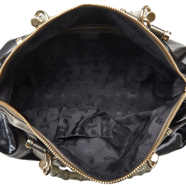 1 0137600 6 Gucci Bamboo Handbag Shoulder Bag Black Patent Leather