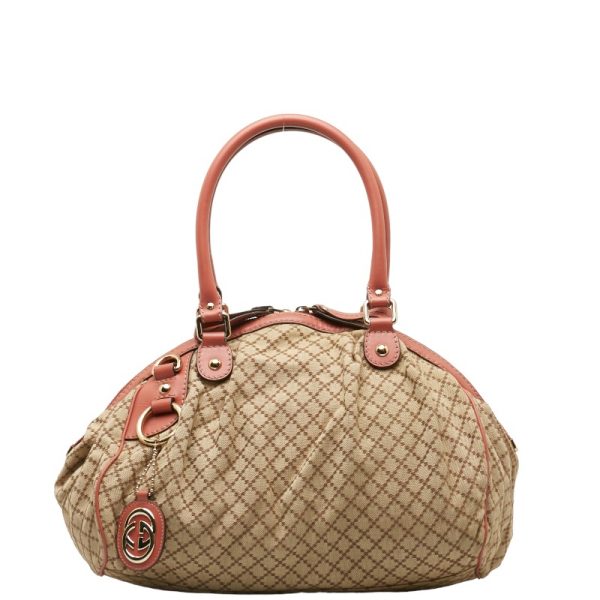 1 0137694 2 Gucci Diamante Sookie Handbag Shoulder Bag Beige Pink Leather