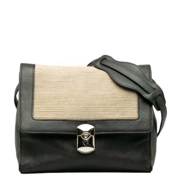 1 0137712 1 Balenciaga Afternoon Shoulder Bag Black Beige Leather Canvas