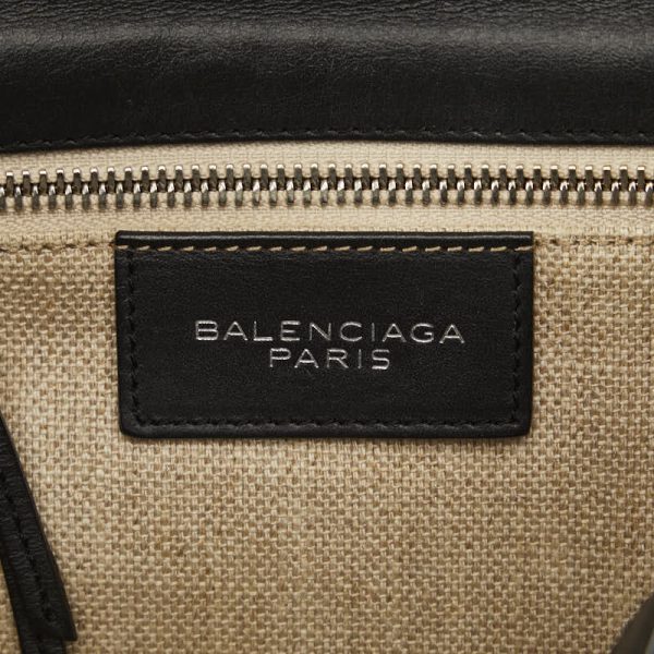 1 0137712 8 Balenciaga Afternoon Shoulder Bag Black Beige Leather Canvas