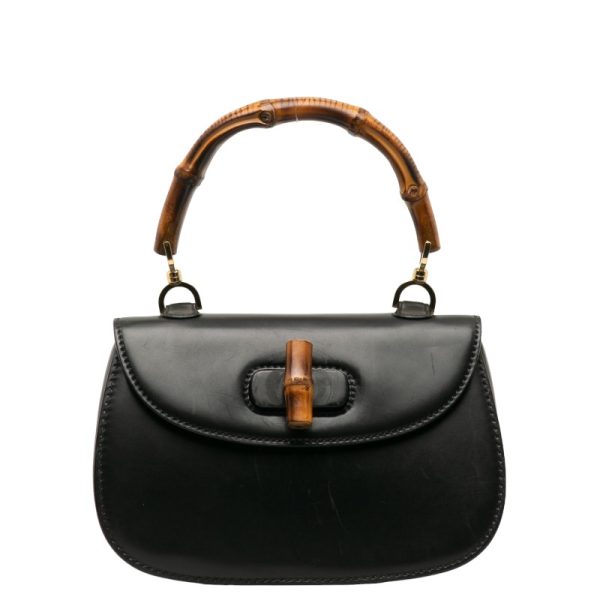 1 0138042 1 Gucci Old Gucci Bamboo Handbag Black Leather