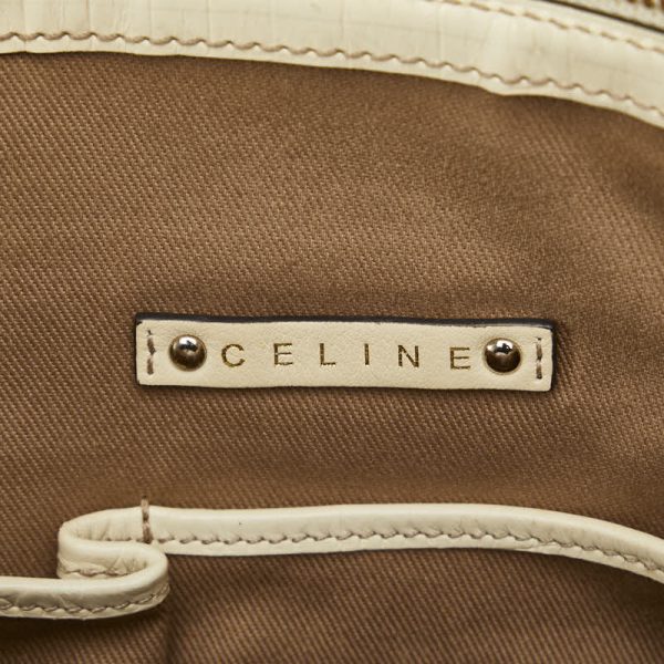 1 0138594 10 Celine Macadam Handbag Mini Boston Bag Beige White Canvas Leather