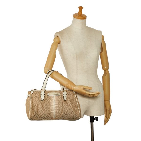 1 0138594 12 Celine Macadam Handbag Mini Boston Bag Beige White Canvas Leather