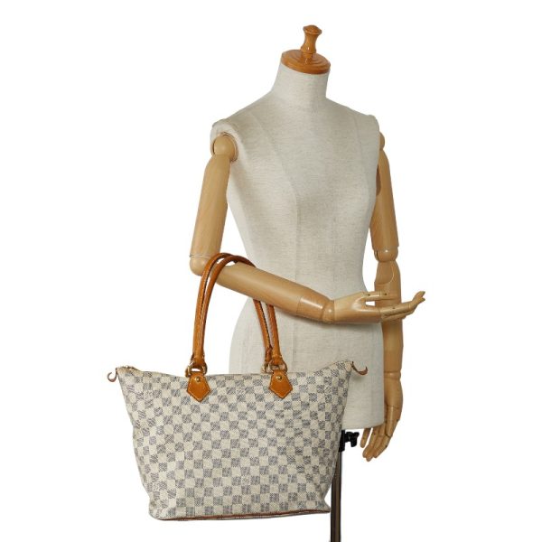 1 0139216 11 Louis Vuitton Damier Azur Saleya MM shoulder bag N51185 white