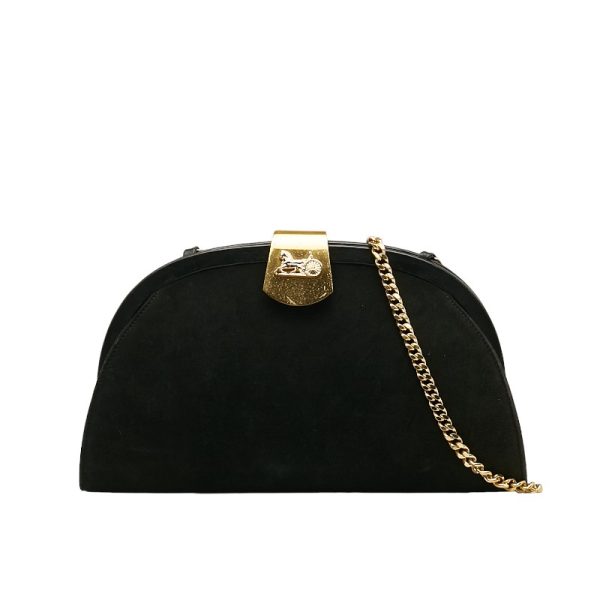 1 0139436 1 Celine Chain Shoulder Bag Black Gold Suede Leather