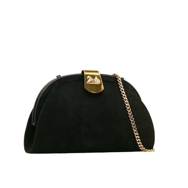 1 0139436 2 Celine Chain Shoulder Bag Black Gold Suede Leather