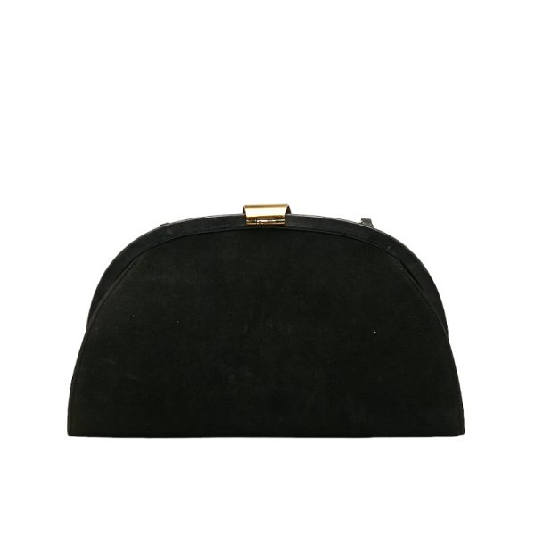 1 0139436 3 Celine Chain Shoulder Bag Black Gold Suede Leather