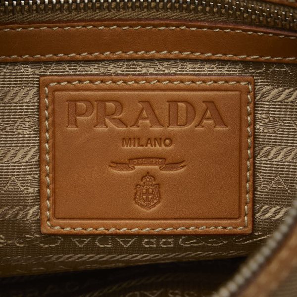 1 0139567 16 Prada Logo Jacquard Shoulder Bag Beige Canvas Leather