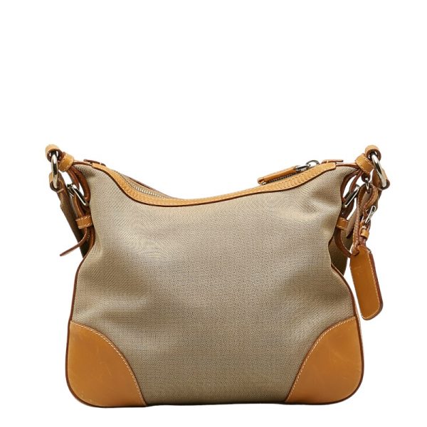 1 0139567 3 Prada Logo Jacquard Shoulder Bag Beige Canvas Leather