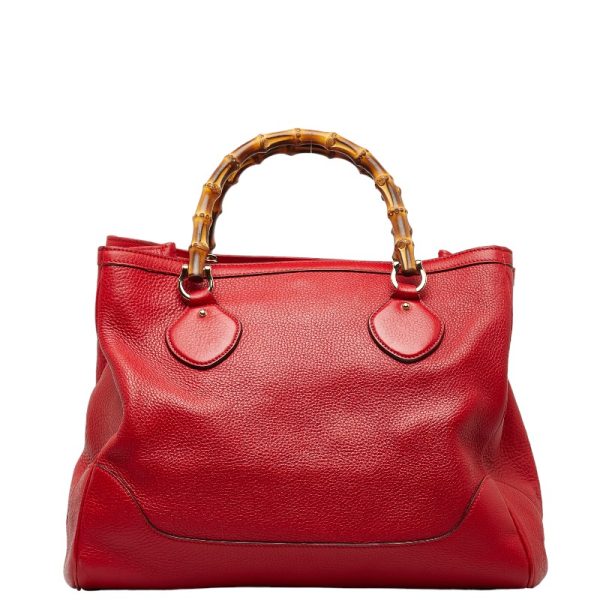 1 0140025 1 Gucci Bamboo Handbag Tote Bag 232317 Red Leather