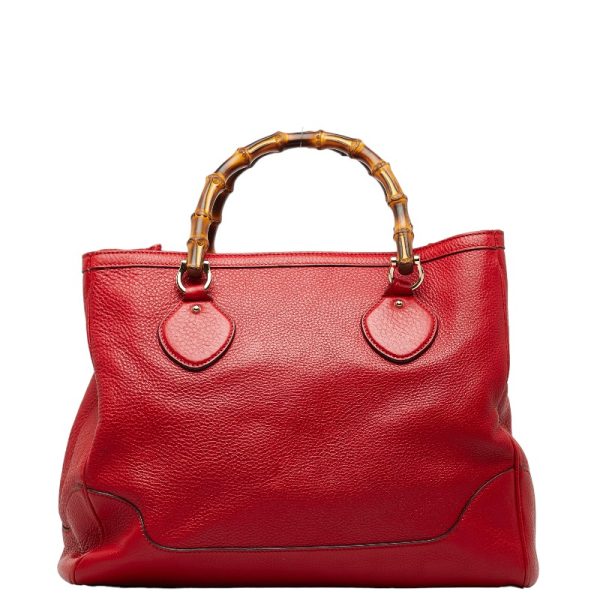 1 0140025 3 Gucci Bamboo Handbag Tote Bag 232317 Red Leather