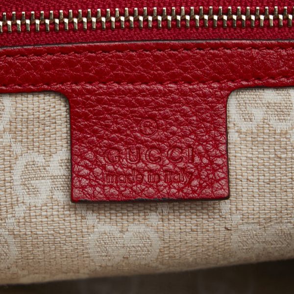 1 0140025 8 Gucci Bamboo Handbag Tote Bag 232317 Red Leather