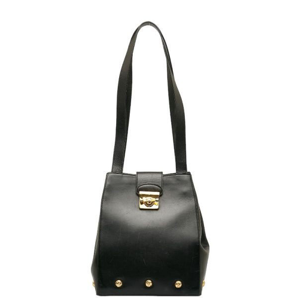 1 0140283 1 Salvatore Ferragamo Studded Tote Bag AN 21 5212 Black Leather