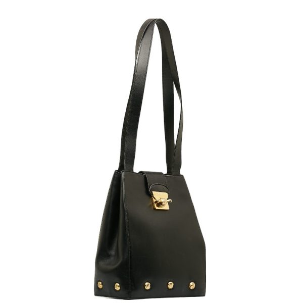 1 0140283 2 Salvatore Ferragamo Studded Tote Bag AN 21 5212 Black Leather