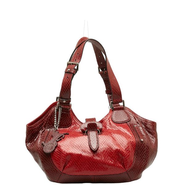 1 0140319 1 Celine Python Embossed Handbag Red Enamel Leather