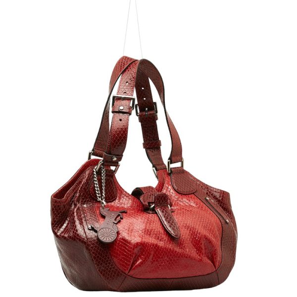 1 0140319 2 Celine Python Embossed Handbag Red Enamel Leather