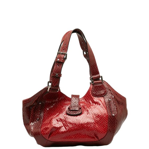 1 0140319 3 Celine Python Embossed Handbag Red Enamel Leather