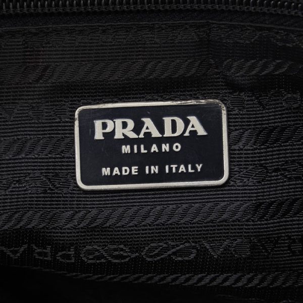 1 0141138 9 Prada Triangle Logo Plate Handbag Tote Bag Black Nylon Leather