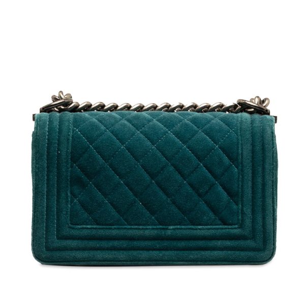 1 0141142 3 CHANEL Cocomark Boy Mini Crossbody Shoulder Bag Green Silver Suede