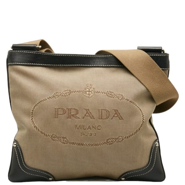 1 0141248 1 Prada Logo Jacquard Shoulder Bag BT0537 Beige Black