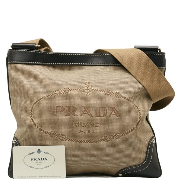 1 0141248 10 Prada Logo Jacquard Shoulder Bag BT0537 Beige Black