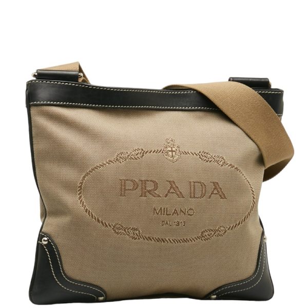 1 0141248 2 Prada Logo Jacquard Shoulder Bag BT0537 Beige Black