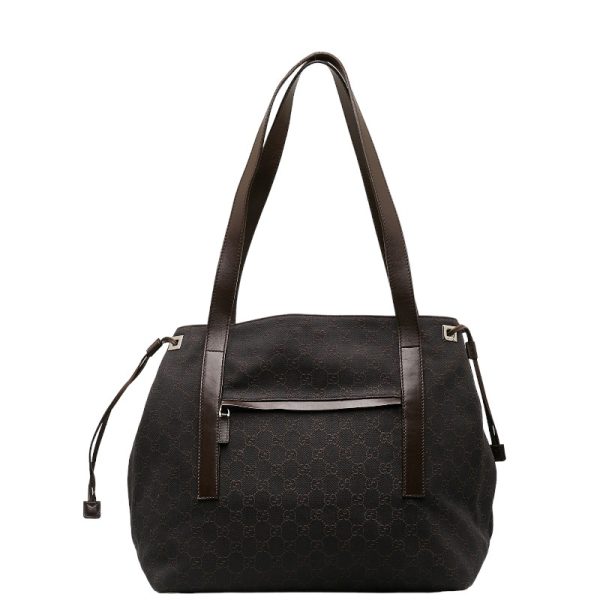 1 0141253 1 Gucci GG Canvas Shoulder Bag Black Brown Canvas Leather