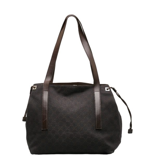 1 0141253 3 Gucci GG Canvas Shoulder Bag Black Brown Canvas Leather