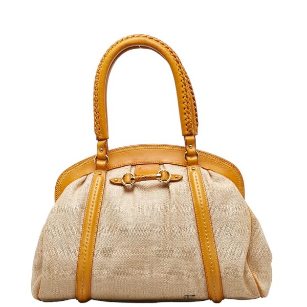 1 0141257 1 Dior Handbag Beige Brown Canvas Leather