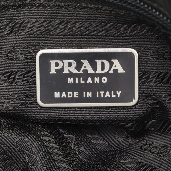 1 0141691 7 Prada Triangle Logo Plate Handbag Black Nylon