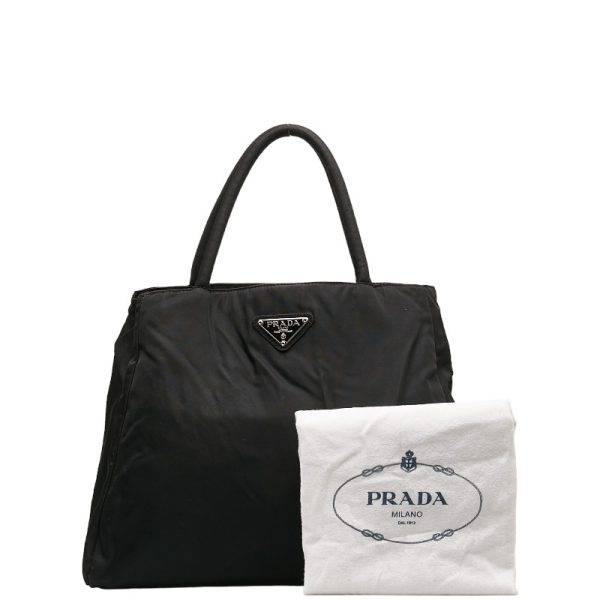 1 0141691 9 Prada Triangle Logo Plate Handbag Black Nylon