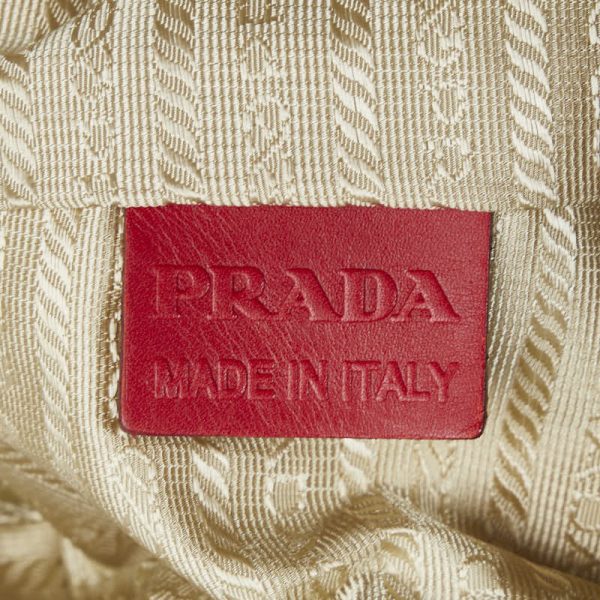 1 0141970 9 Prada Logo Jacquard Handbag Khaki Beige Red Canvas Leather