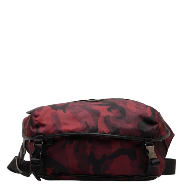 1 0142703 1 Prada Camouflage Triangle Logo Plate Crossbody Shoulder Bag Red Black Nylon