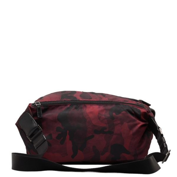 1 0142703 3 Prada Camouflage Triangle Logo Plate Crossbody Shoulder Bag Red Black Nylon