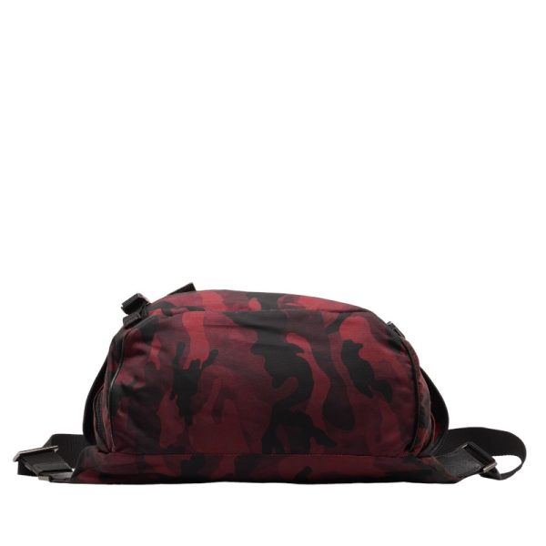 1 0142703 4 Prada Camouflage Triangle Logo Plate Crossbody Shoulder Bag Red Black Nylon